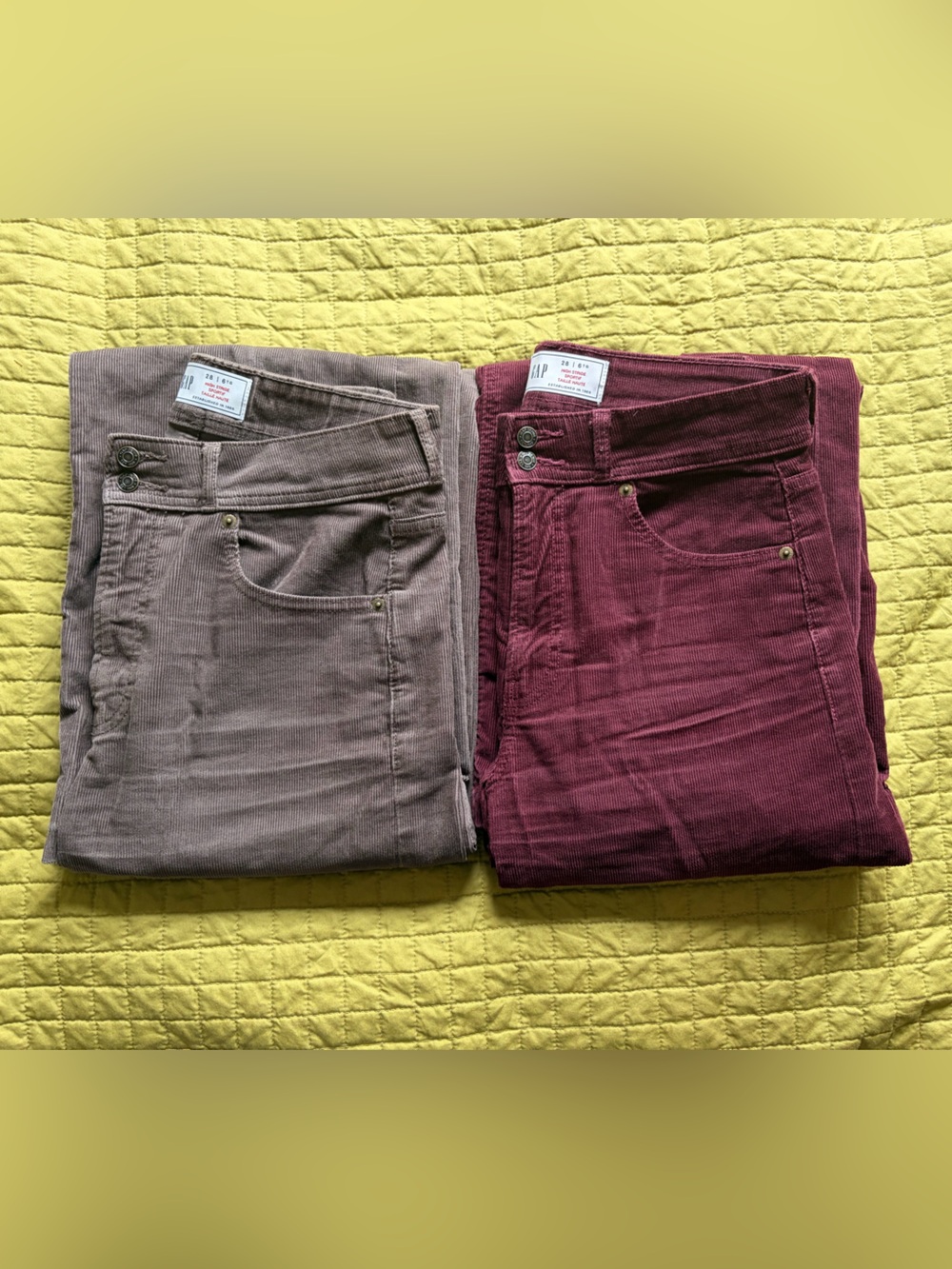 Bundle x2 GAP Women's “Stride” Corduroy Wide Leg Pants in Taupe and Burgundy